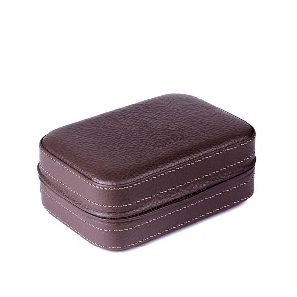 SCATOLA DEL TEMPO Portagioie Pelle Grana Dollaro Nocciola  TROUSSE