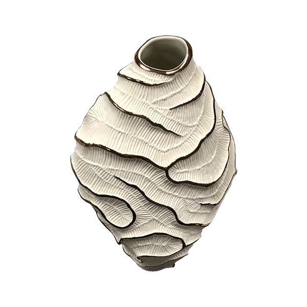 FOS Vaso Fossilia Large In Ceramica Decoro Linee In Rilievo Oro Rosa  FB-12G