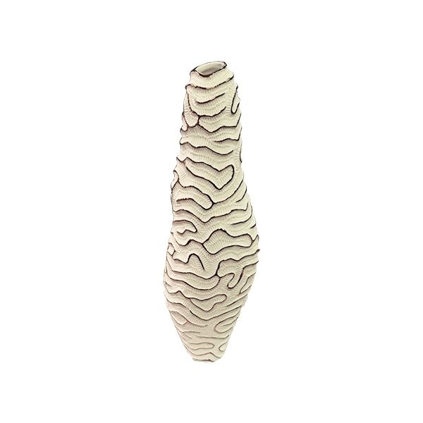 FOS Vaso Fossilia Slim In Ceramica Bianca Decoro Linee In Rilievo Oro Rosa  FBA-12G