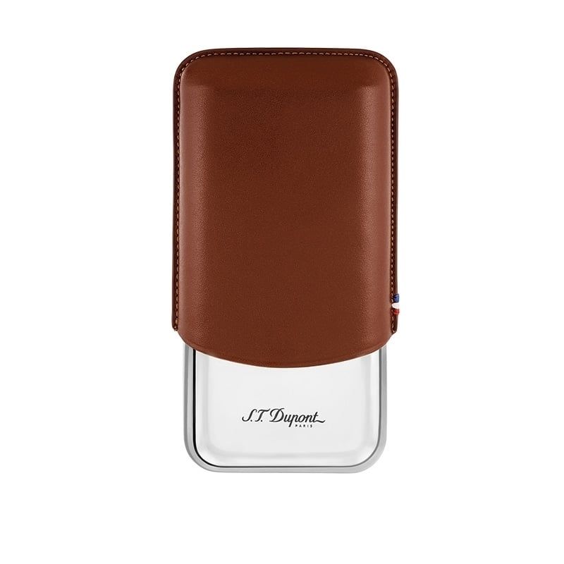 S. T. Dupont Custodia Tripla Per Sigari in Pelle Marrone / Base Metallica  183021