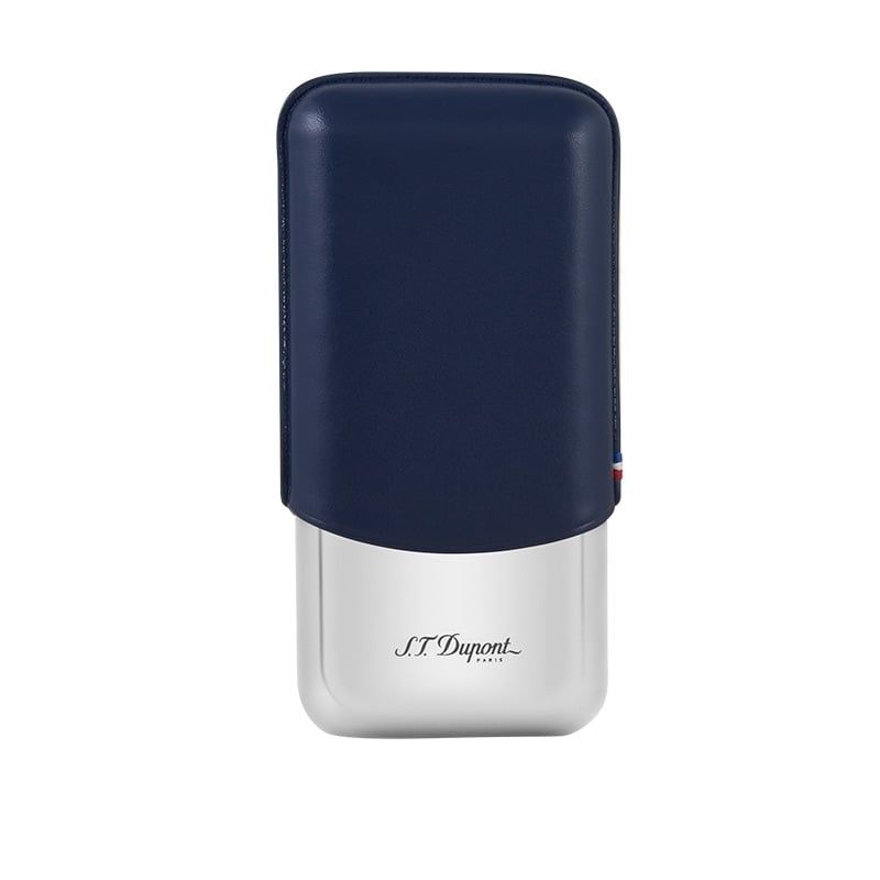 S. T. Dupont Custodia Tripla Per Sigari in Pelle Blu / Base Metallica  183023