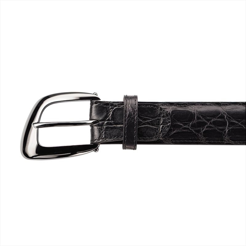 ASTRUA Creazioni Cintura In Pelle Di Coccodrillo Nero  CF1ATO30+FB5OT51