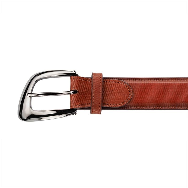ASTRUA Creazioni Cintura In Pelle Di Vitello Tan Fibbia Canna Di Fucile  CF1VFH31+FB5OT51