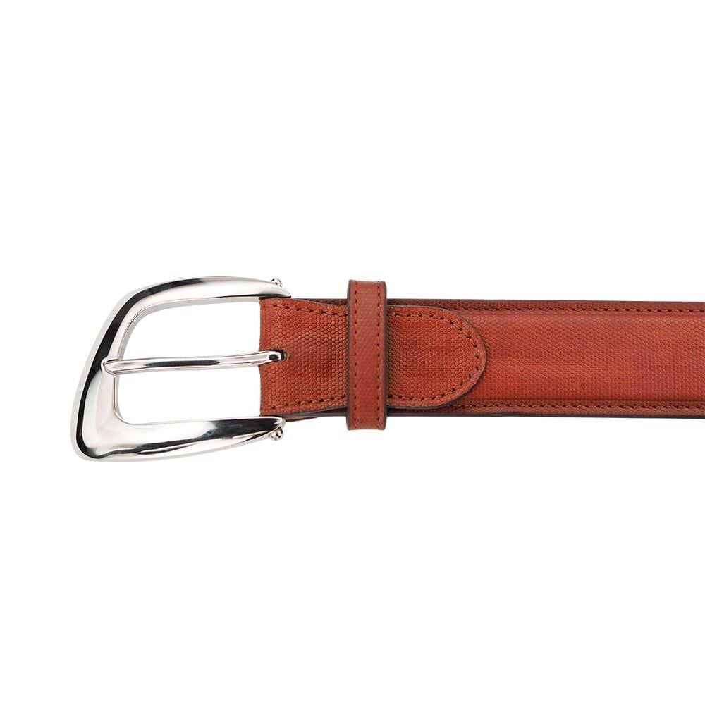 ASTRUA Creazioni Cintura In Pelle Di Vitello Tan Fibbia Platino  CF1VFH31+FB5OT53