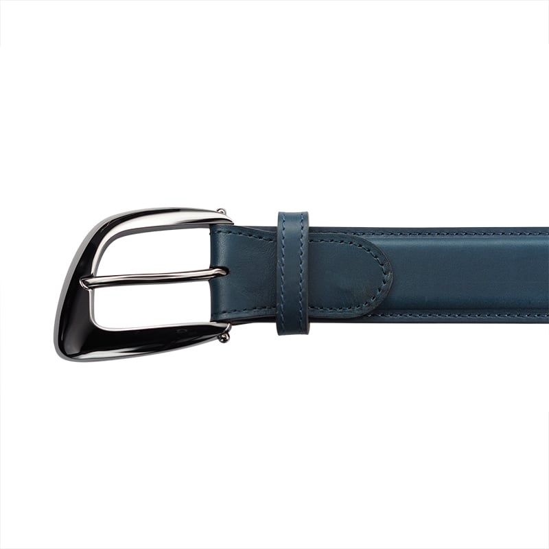 ASTRUA Creazioni Cintura In Pelle Di Vitello Blu Navy Fibbia Canna Di Fucile  CF1VI25+FB5OT51