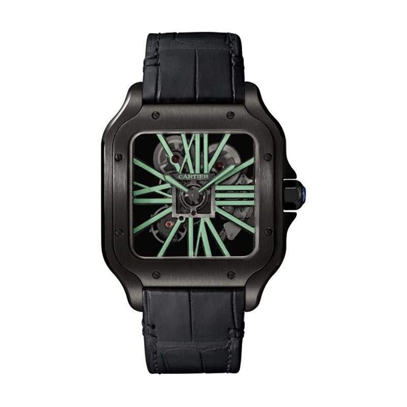 CARTIER Santos De Cartier Scheletrato Modello Grande, Acciaio, Pelle 40 MM WHSA0009