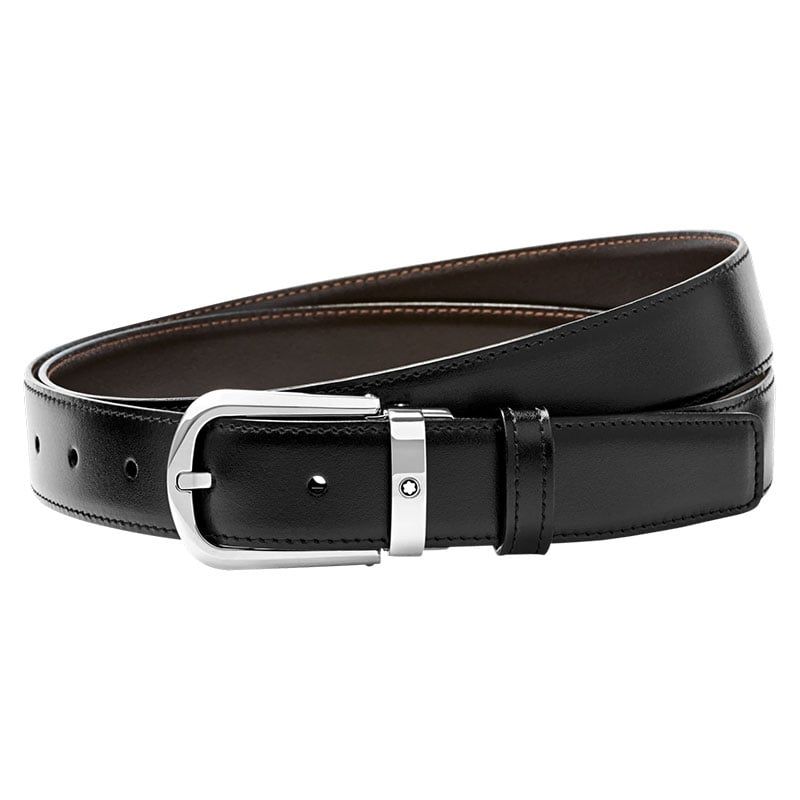 MONTBLANC Cintura Reversibile Nera/Marrone Con Fibbia a Ferro Di Cavallo  114412