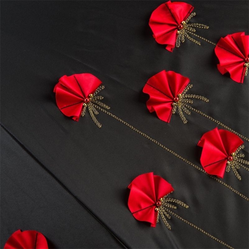 PASOTTI Ombrello Da Donna Lux Nero Con Papaveri Rossi Applicati Interno Rosso  309*34*26*P17