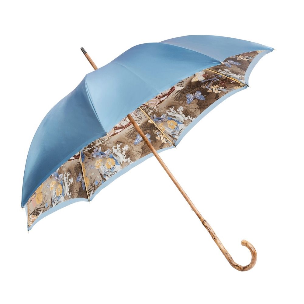 PASOTTI Ombrello Da Donna Flower Sfumato Blu Chiaro Interno Natura Marrone  397*21284-17*58637-17*6