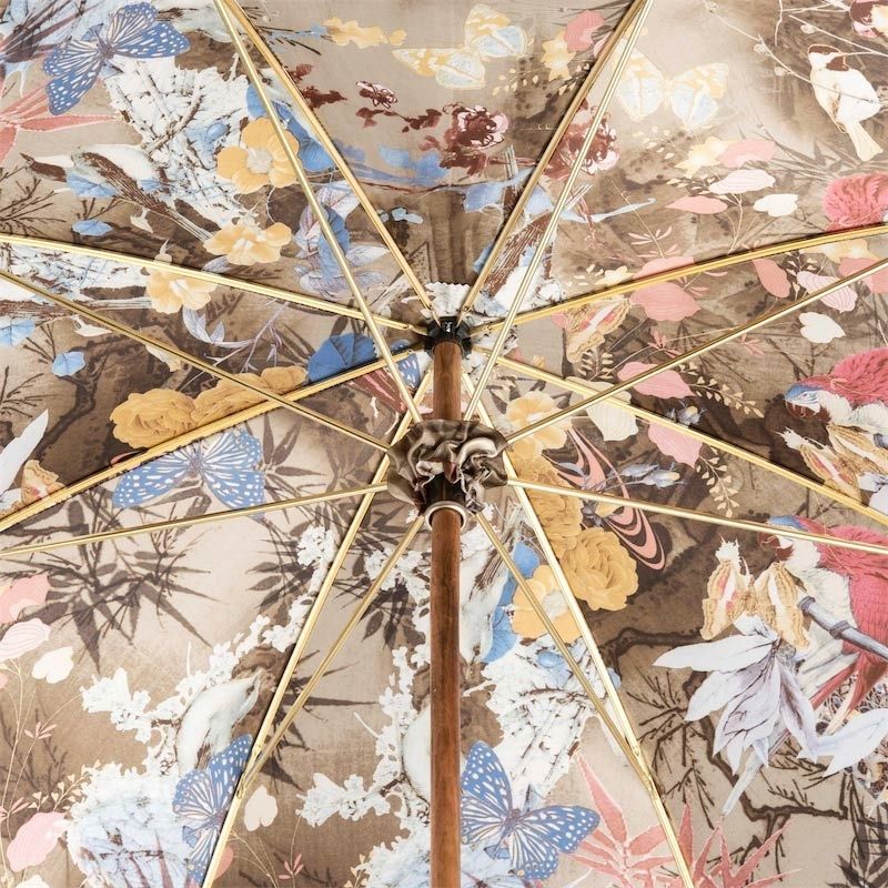 PASOTTI Ombrello Da Donna Flower Sfumato Blu Chiaro Interno Natura Marrone  397*21284-17*58637-17*6