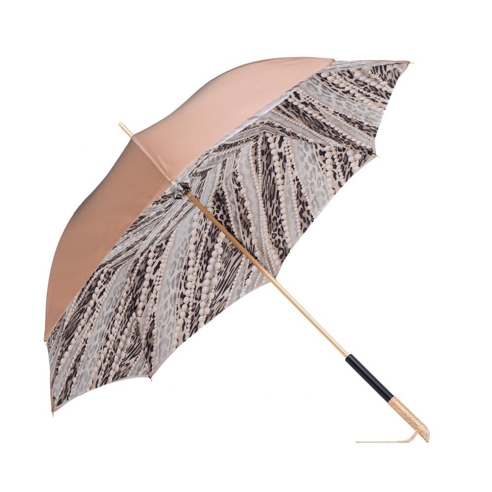 PASOTTI Ombrello Da Donna Animal Marrone Sfumato Interno Beige Maculato Fantasia Perle  189*21284-6*5A003/31*U5