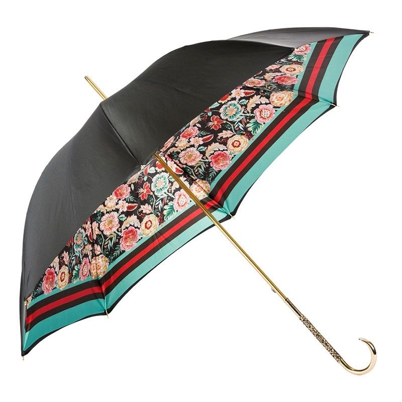 PASOTTI Ombrello Da Donna Classic Nero Interno Vintage Fiori  189*34*5X790-5*C30/3