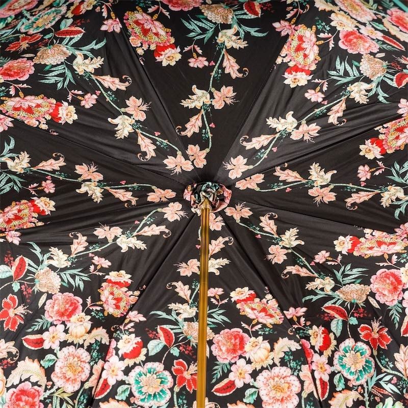 PASOTTI Ombrello Da Donna Classic Nero Interno Vintage Fiori  189*34*5X790-5*C30/3