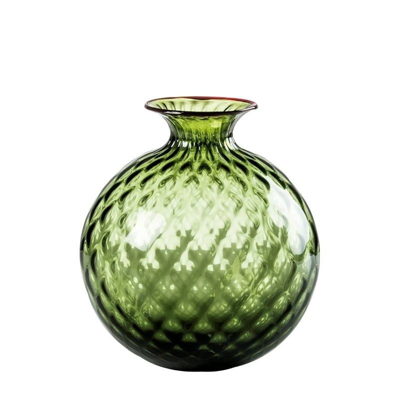 VENINI Vaso Monofiore Balloton Verde Mela/Filo Rosso 18 CM - H 20.5 CM 100.18