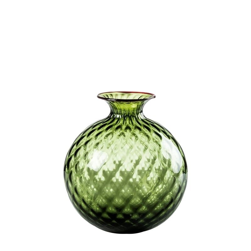 VENINI Vaso Monofiore Balloton Verde Mela/Filo Rosso 14 CM - H 16.5 CM 100.16