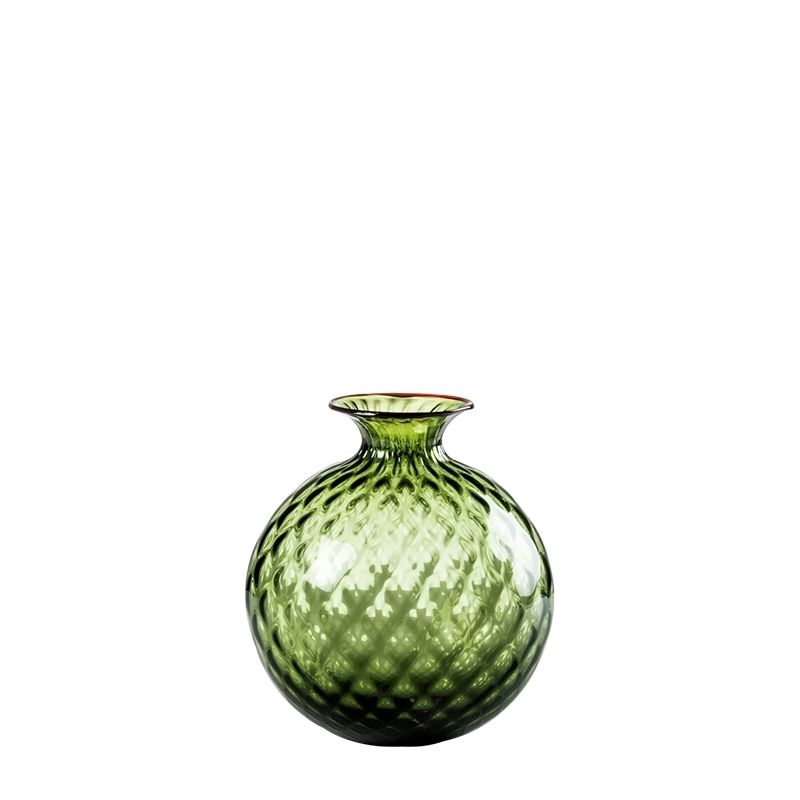VENINI Vaso Monofiore Balloton Verde Mela/Filo Rosso 11 CM – H 12,5 CM 100.14