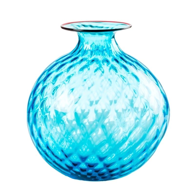 VENINI Vaso Monofiore Balloton Acquamare/Filo Rosso 21.5 CM - H 24.5 CM 100.29