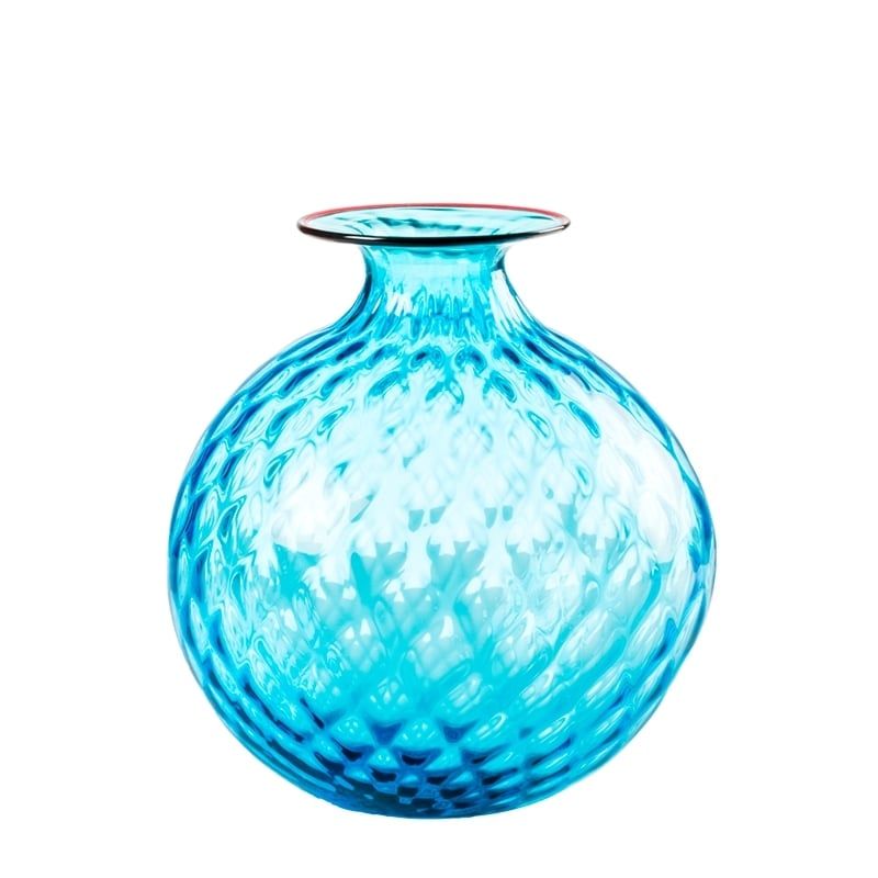 VENINI Vaso Monofiore Balloton Acquamare/Filo Rosso 18 CM - H 20.5 CM 100.18