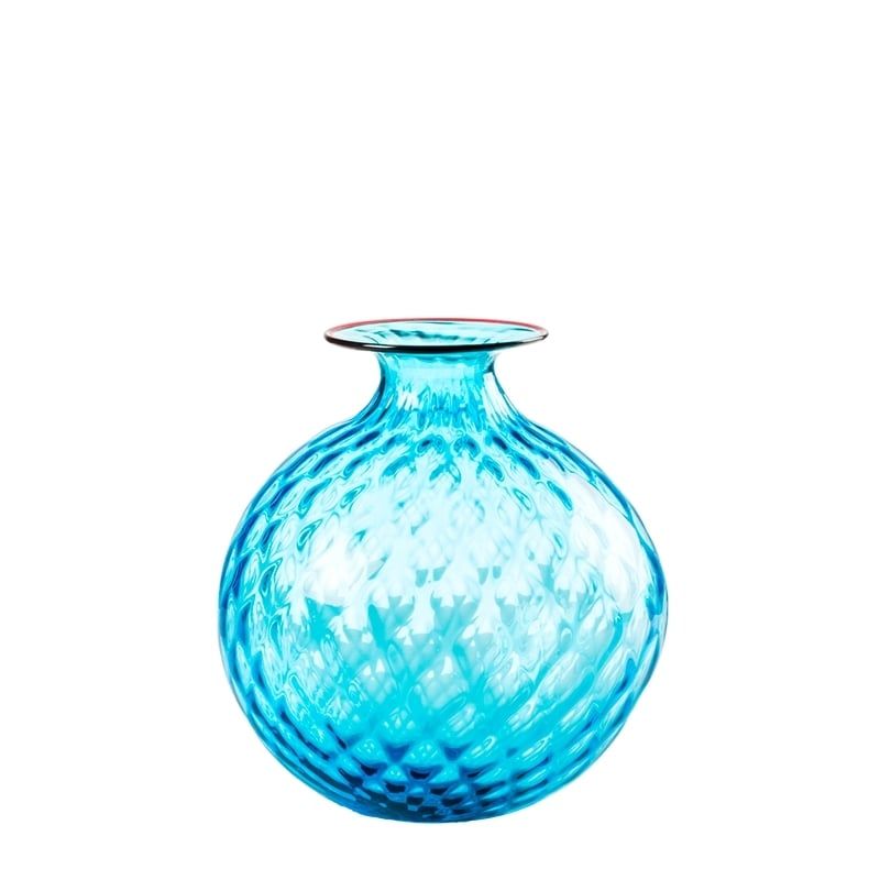 VENINI Vaso Monofiore Balloton Acquamare/Filo Rosso 14 CM - H 16.5 CM 100.16