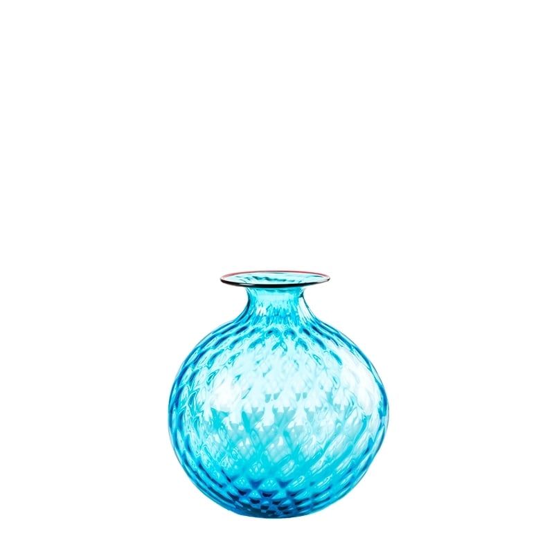 VENINI Vaso Monofiore Balloton Acquamare/Filo Rosso 11 CM – H 12,5 CM 100.14