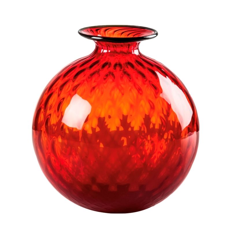 VENINI Vaso Monofiore Balloton Rosso/Filo Verde Mela 21,5 CM – H 24,5 CM 100.29