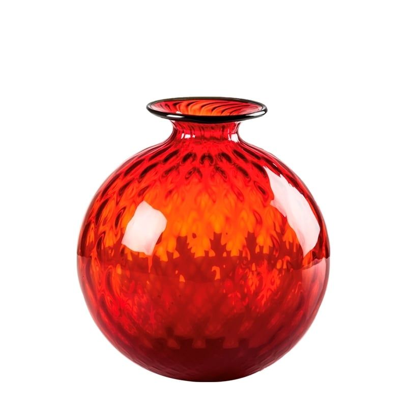 VENINI Vaso Monofiore Balloton Rosso/Filo Verde Mela 18 CM - H 20.5 CM 100.18