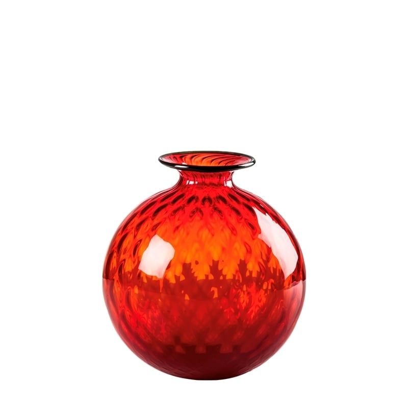 VENINI Vaso Monofiore Balloton Rosso/Filo Verde Mela 14 CM - H 16.5 CM 100.16