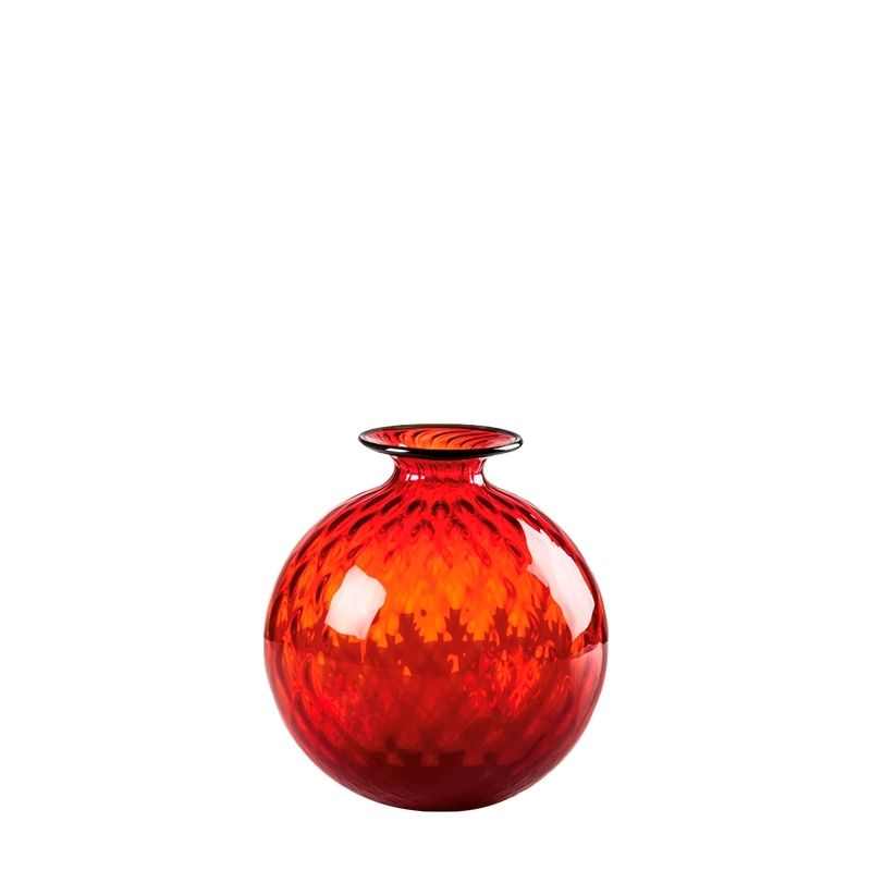 VENINI Vaso Monofiore Balloton Rosso/Filo Verde Mela 11 CM - H 12.5 CM 100.14