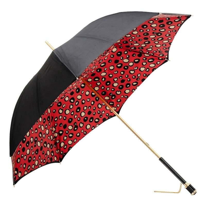 PASOTTI Ombrello Da Donna Classic Nero Interno Rosso Macchie Beige  189*34*5G569/2*S11