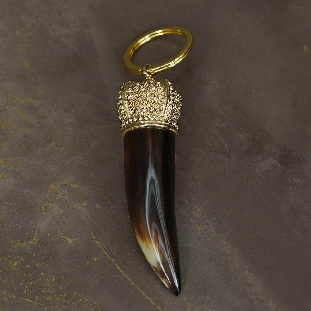 ARCAHORN Portachiavi Corno Portafortuna In Corno Scuro \ Corona Swarovski Topazio H 9.5 CM 0706S