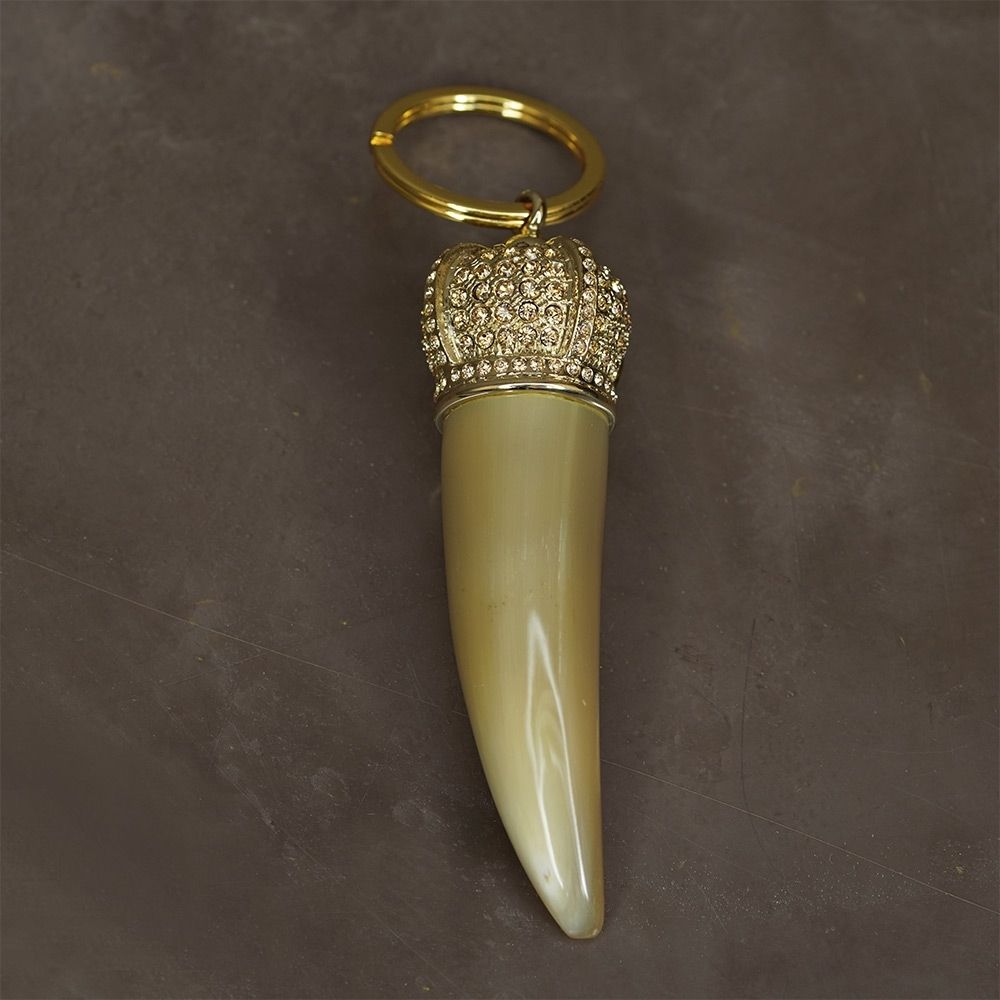 ARCAHORN Portachiavi Corno Portafortuna In Corno Chiaro \ Corona Swarovski Topazio H 9.5 CM 0706C
