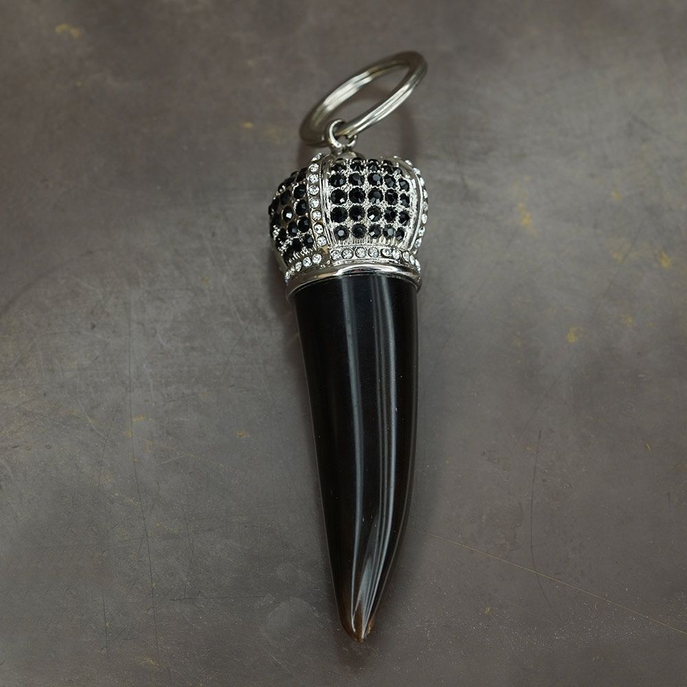 ARCAHORN Portachiavi Corno Portafortuna In Corno Scuro\ Corona Swarovski Neri H 9.5 CM 0701S