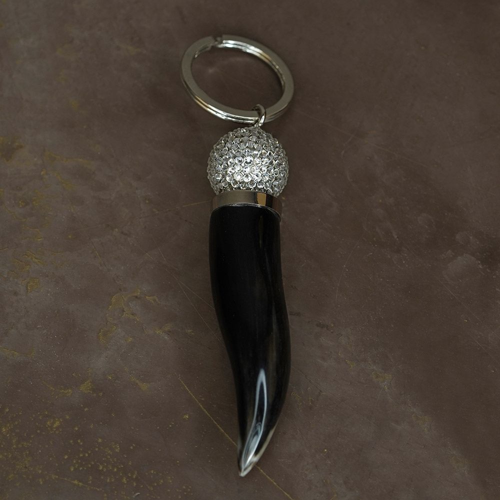 ARCAHORN Portachiavi Corno Portafortuna In Corno Scuro \ Sfera Swarovski Crystal H 9.5 CM 2021S