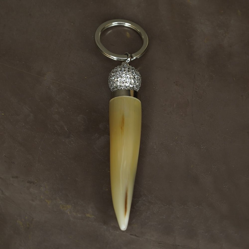 ARCAHORN Portachiavi Corno Portafortuna In Corno Chiaro\Sfera Swarovski Crystal H 8,5 CM 2021C