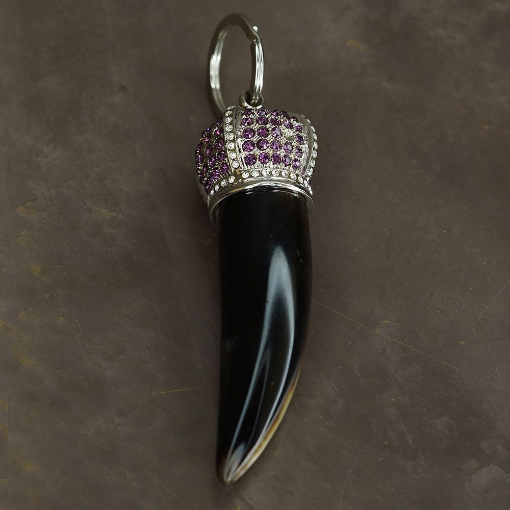 ARCAHORN Portachiavi Corno Portafortuna In Corno Scuro \ Corona Swarovski Viola H 9.5 CM 0702S