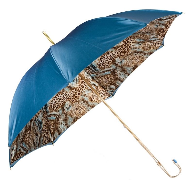 PASOTTI Ombrello Da Donna Animal Blu Sfumato Interno Maculato Oro/Azzurro  189*10*56084-4*P18