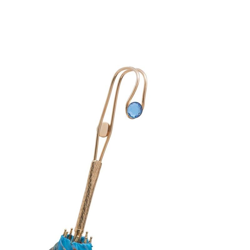 PASOTTI Ombrello Da Donna Animal Blu Sfumato Interno Maculato Oro/Azzurro  189*10*56084-4*P18