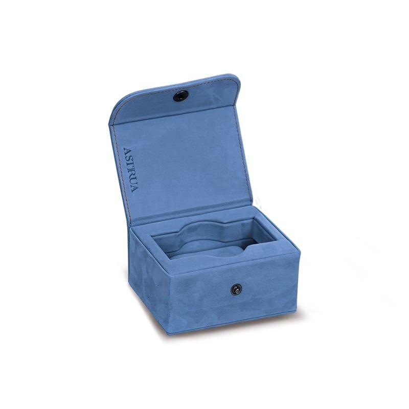SCATOLA DEL TEMPO Portaorologi Da Viaggio 1 Posto Nabuk Azzurro Polvere Edizione Astrua  