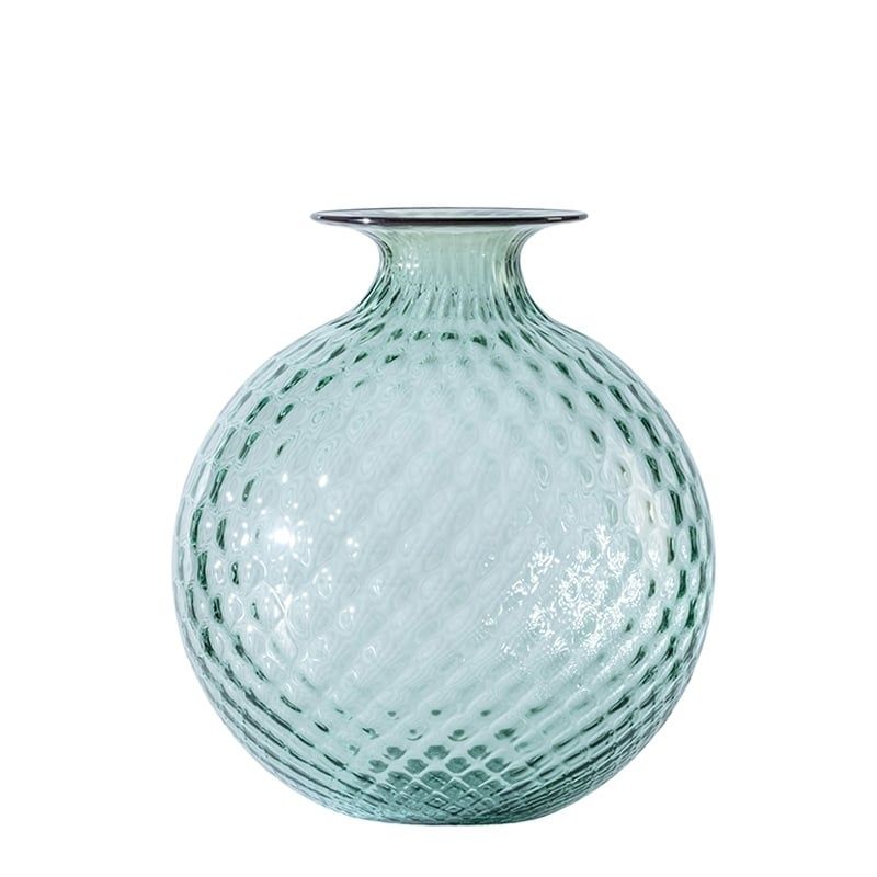 VENINI Vaso Monofiore Balloton Verde Rio/Filo Rosso Sangue Di Bue  18CM – H 20,5CM 100.18