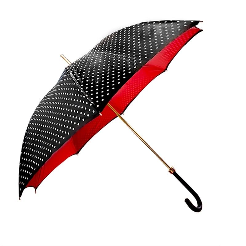 PASOTTI Ombrello Da Donna Classic Nero Pois Bianchi Interno Rosso  189*55874/1*26*P