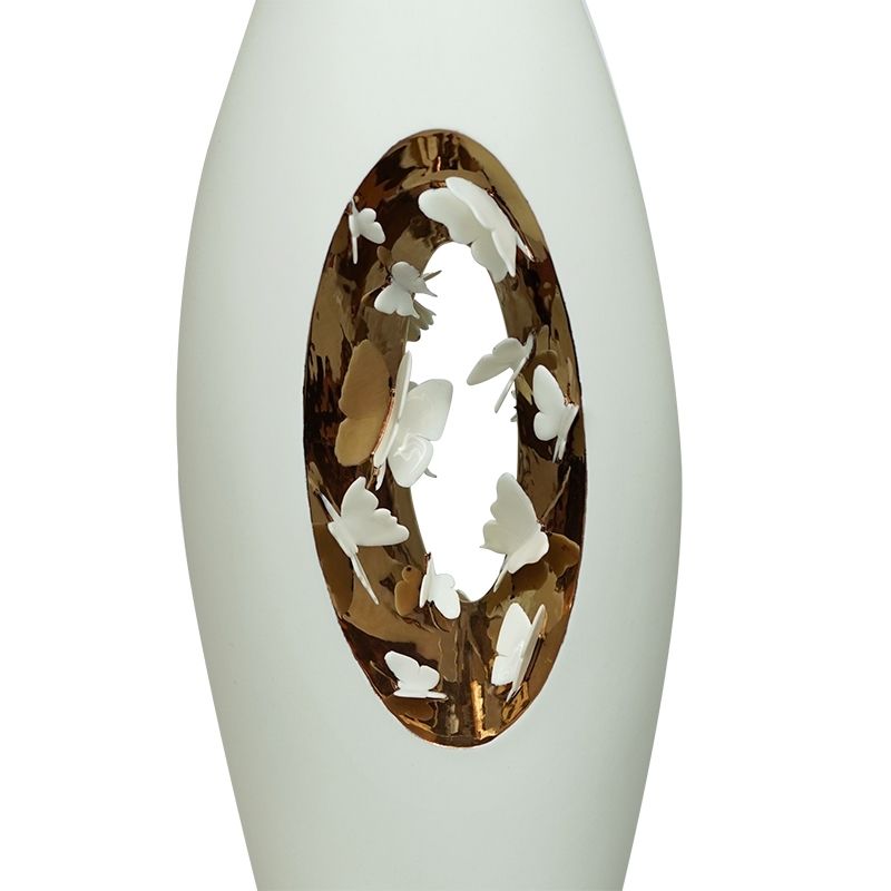 FOS Vaso Ellipsis Falling In Love In Porcellana Decoro Farfalla In Oro Rosa  