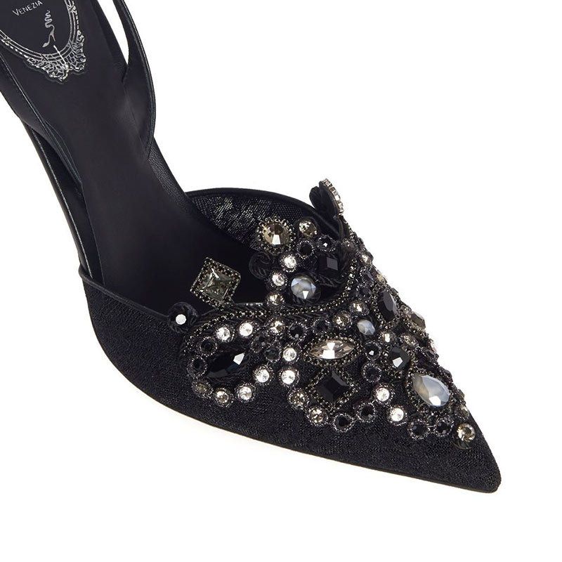 RENE CAOVILLA Veneziana - Slingback Tacco Alto Nero  C10883-100-PN01V050