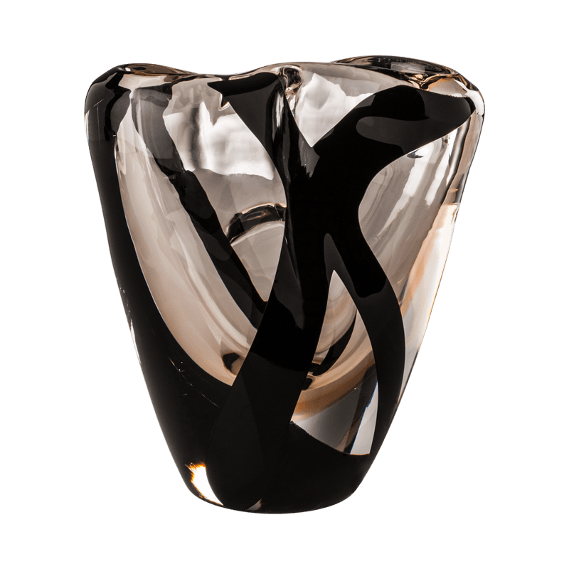 VENINI Vaso Black Belt Cristallo/Nero/Rosato  L 18 cm H 20 cm Ø 10 cm 699.10