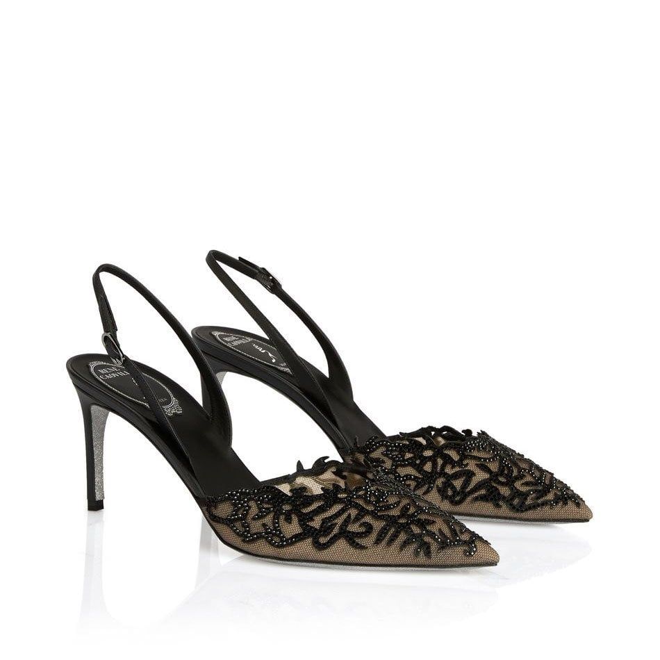 RENE CAOVILLA Guendy - Slingback Tacco Medio Nero  C11064-075-0001V050