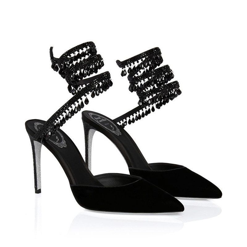 RENE CAOVILLA Chandelier - Slingback Tacco Alto Nero  C11100-100-VL01V050
