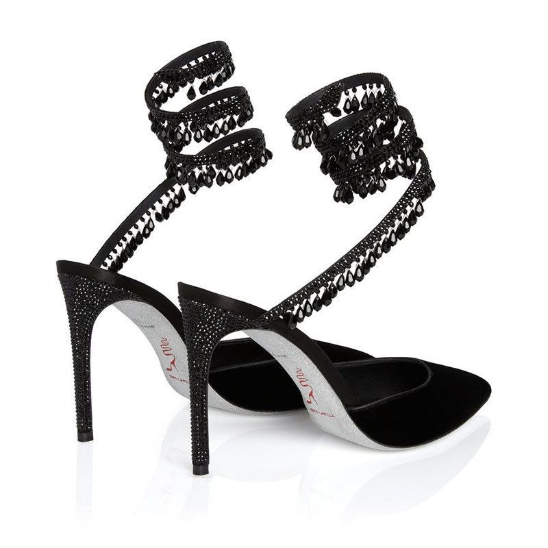 RENE CAOVILLA Chandelier - Slingback Tacco Alto Nero  C11100-100-VL01V050
