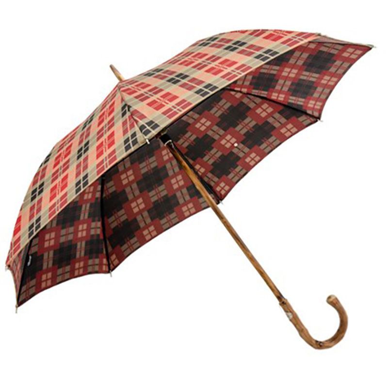 PASOTTI Ombrello Da Uomo Su Misura Beige Motivo Scozzese Rosso/Nero  142*CELTIC/5**K