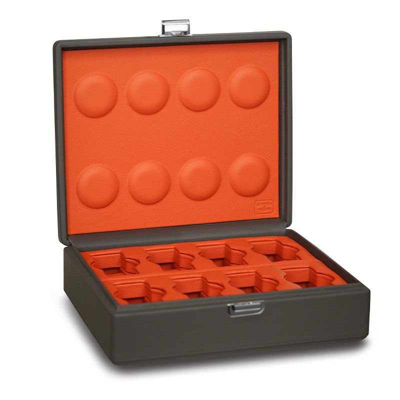 SCATOLA DEL TEMPO Valigetta 8 Posti Pelle Grana Dollaro Grigio Ardesia/Arancio  