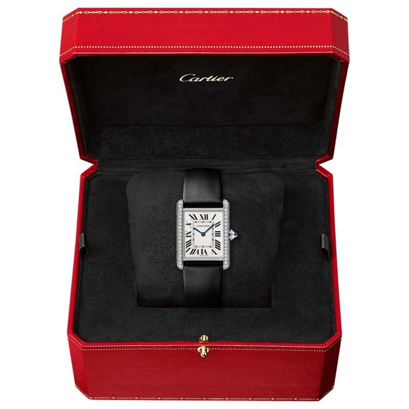 CARTIER Tank Must De Cartier Modello Grande, Acciaio, Diamanti, Pelle 33,7 x 25,5 MM W4TA0017