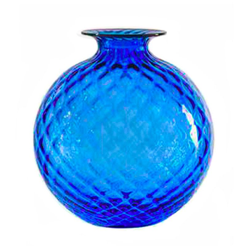 VENINI Vaso Monofiore Balloton Zaffiro/Filo Rosso  21,5 CM – H 24,5 CM 100.29